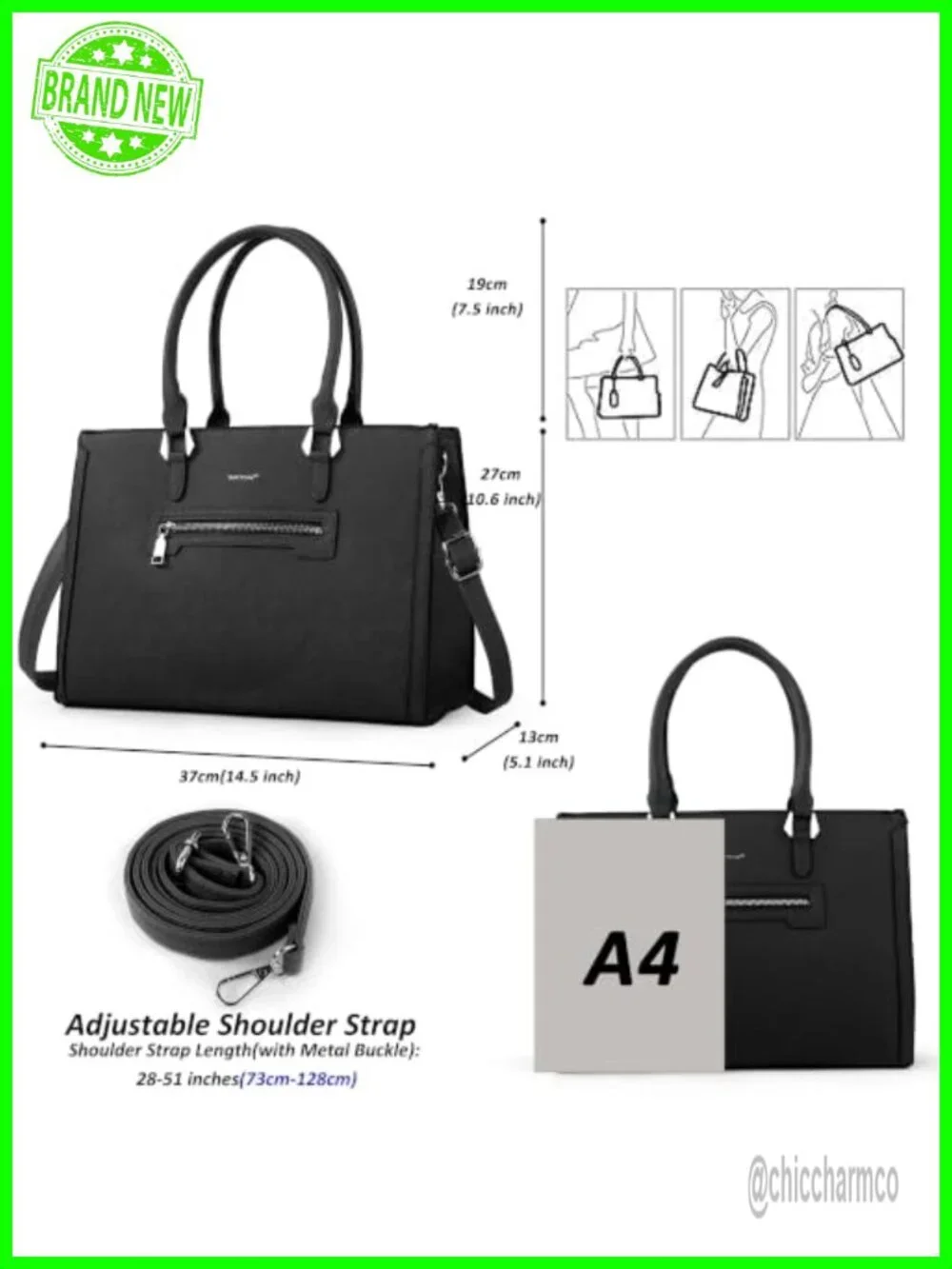 Vegan Leather Structured Satchel Handbag Medium Top Handle Work Bag